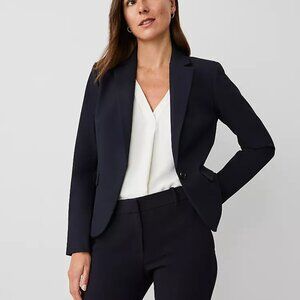 The Petite Notched One Button Blazer in Seasonless Stretch-Color Deep Navy Sky